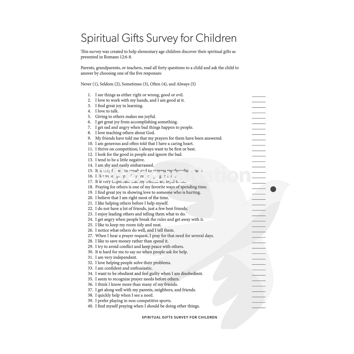 Spiritual Gifts Survey for Kids