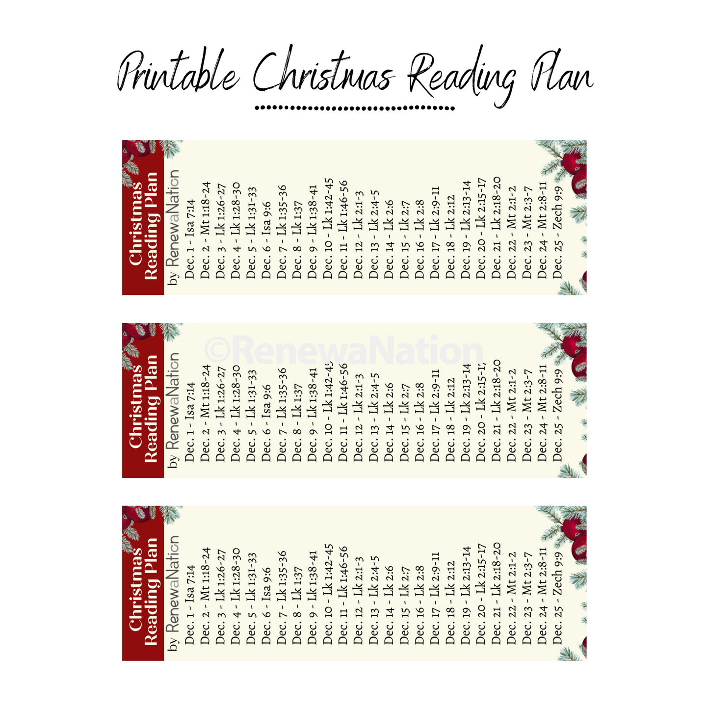 Christmas Reading Plan Bookmark