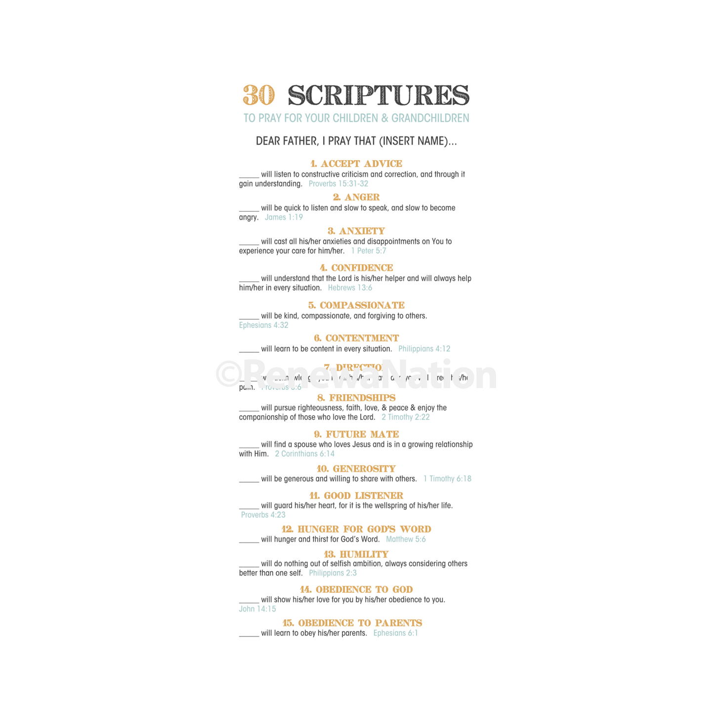 30 Scriptures to Pray for Your Children and Grandchildren Card